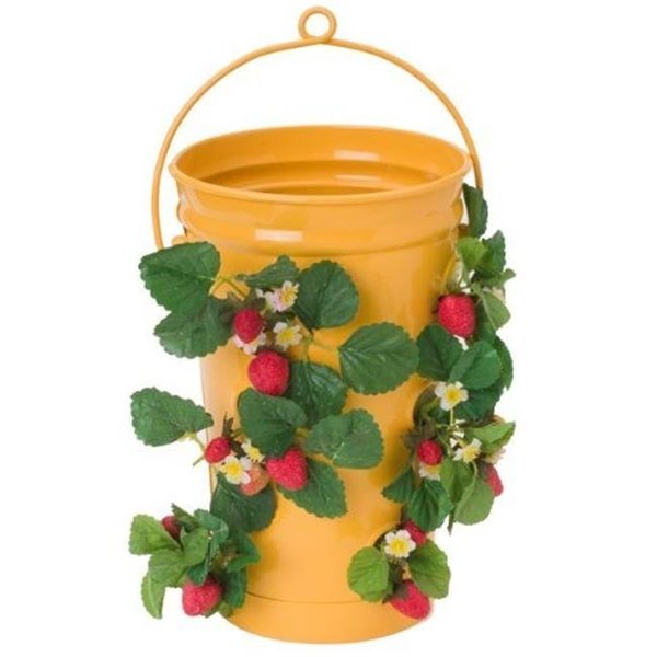 Houston International Trading Houston International Trading 8493E SAFF Enameled Galvanized Strawberry & Flower Planter; Saffron 8493E SAFF